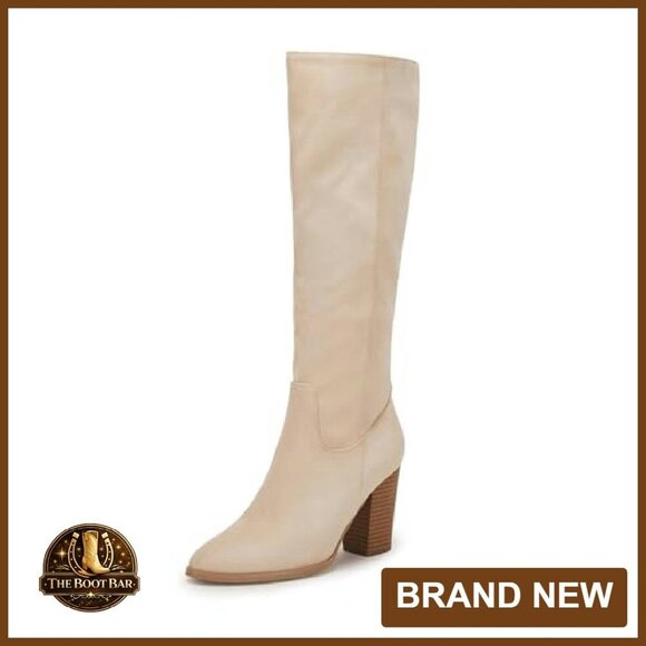 Faux Suede Knee High Boots Side Zipper Chunky Heel Stretch Winter - Picture 2 of 8